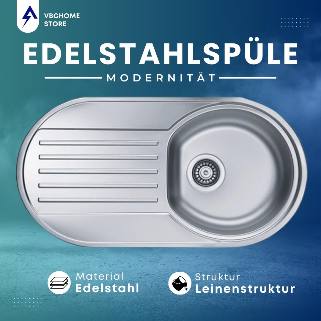VBChome Einbauspüle 83 x 44 cm Camping Küchenspüle - Leinenstruktur Alveus Form 40 Spülbecken EDELST