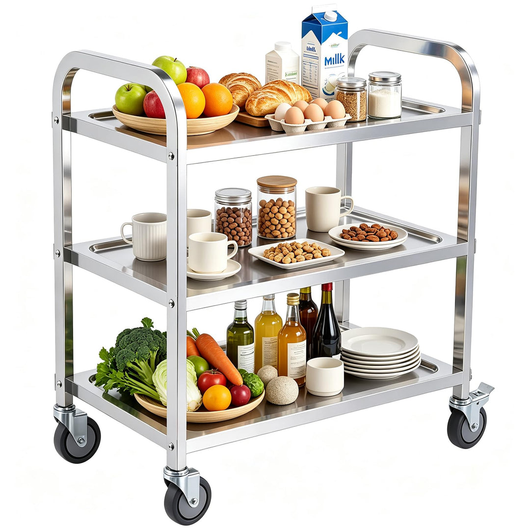 TAIMIKO Servierwagen aus Edelstahl, 3 Ablagen, mit Rollen, 4 Grössen zur Auswahl (85 x 45 x 90 cm) 8