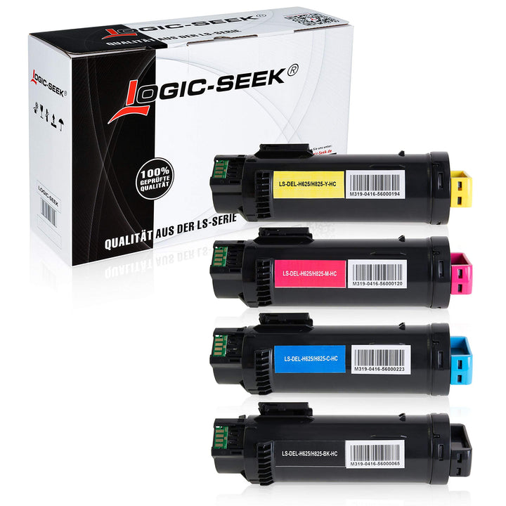 Logic-Seek 4 Toner kompatibel mit Dell H625 H825 CDW H820 Series S2825 CDN - Schwarz 3.000 Seiten, C