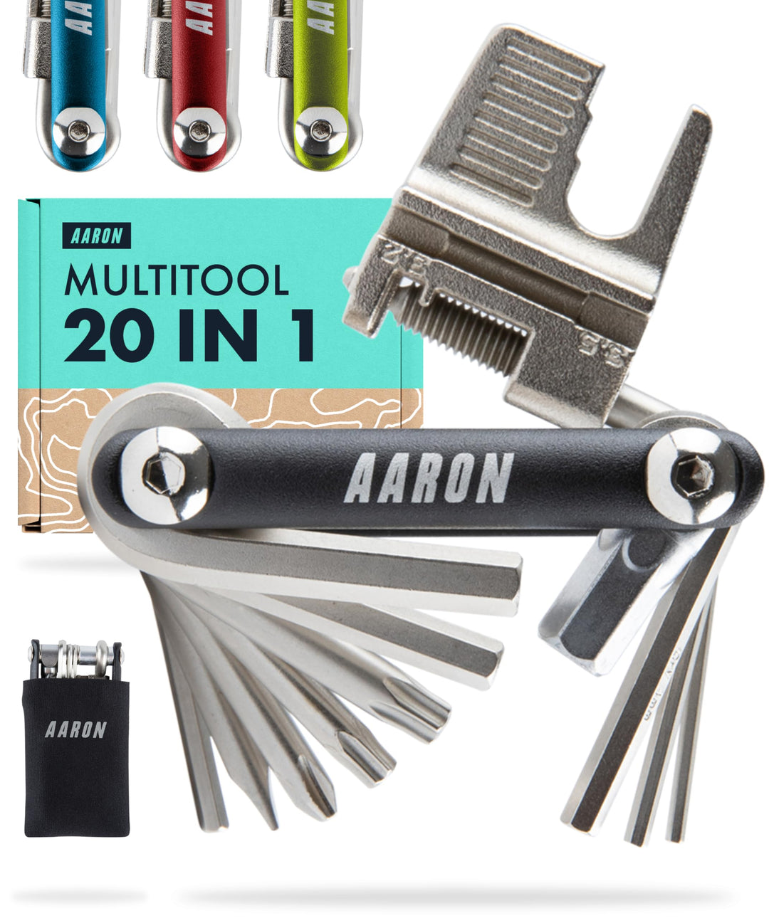 AARON Tool 20 in 1 Multitool - Fahrrad Multifunktionswerkzeug aus rostfreiem Stahl/Aluminium - faltb