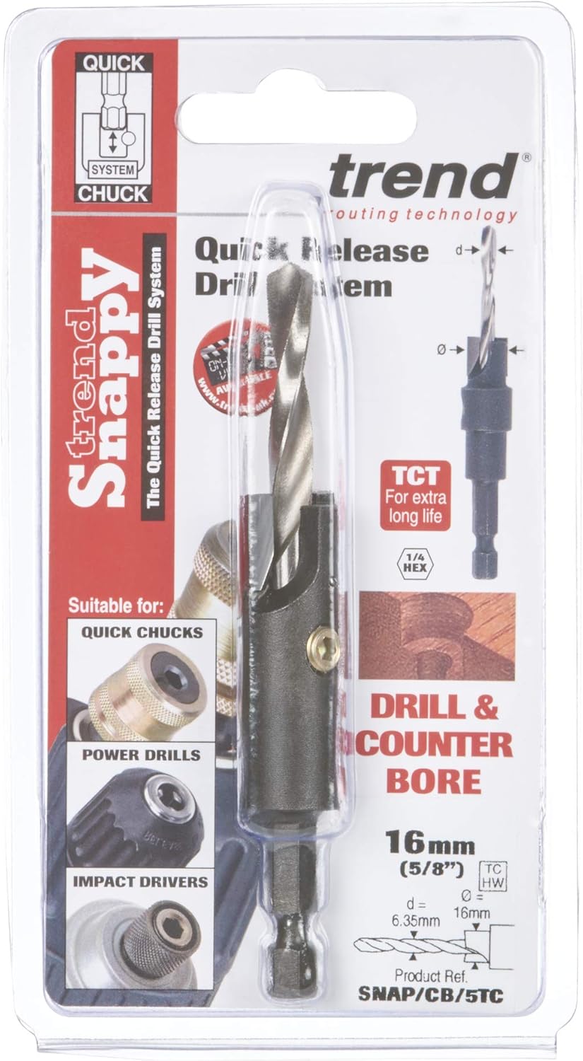 Trend Snappy 16 mm TCT-Senker, 6,35 mm HSS-Bohrer, Schnellwechsel | Bohrt Senkbohrungen in abrasiven