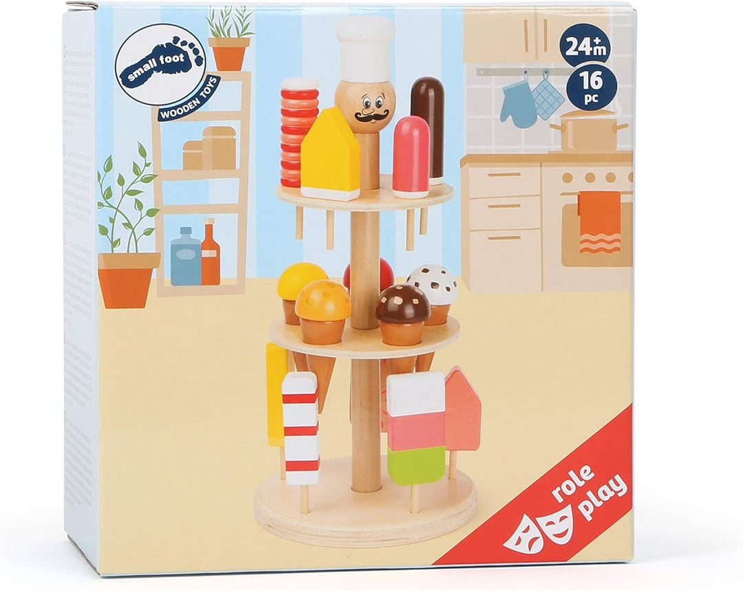 small foot Eisständer aus Holz, Zubehör für Kaufmannsladen und Kinderküche, 15 Eis-Sorten, für Kinde