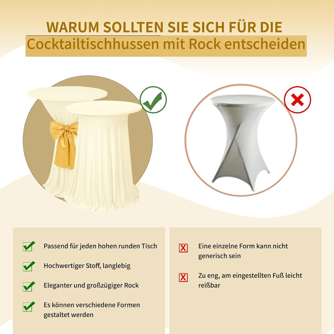 2er-Pack reisfarben Stehtisch Hussen Stretch mit Rock, 80 x 110 cm,schmutzabweisend, knitterfrei, wa