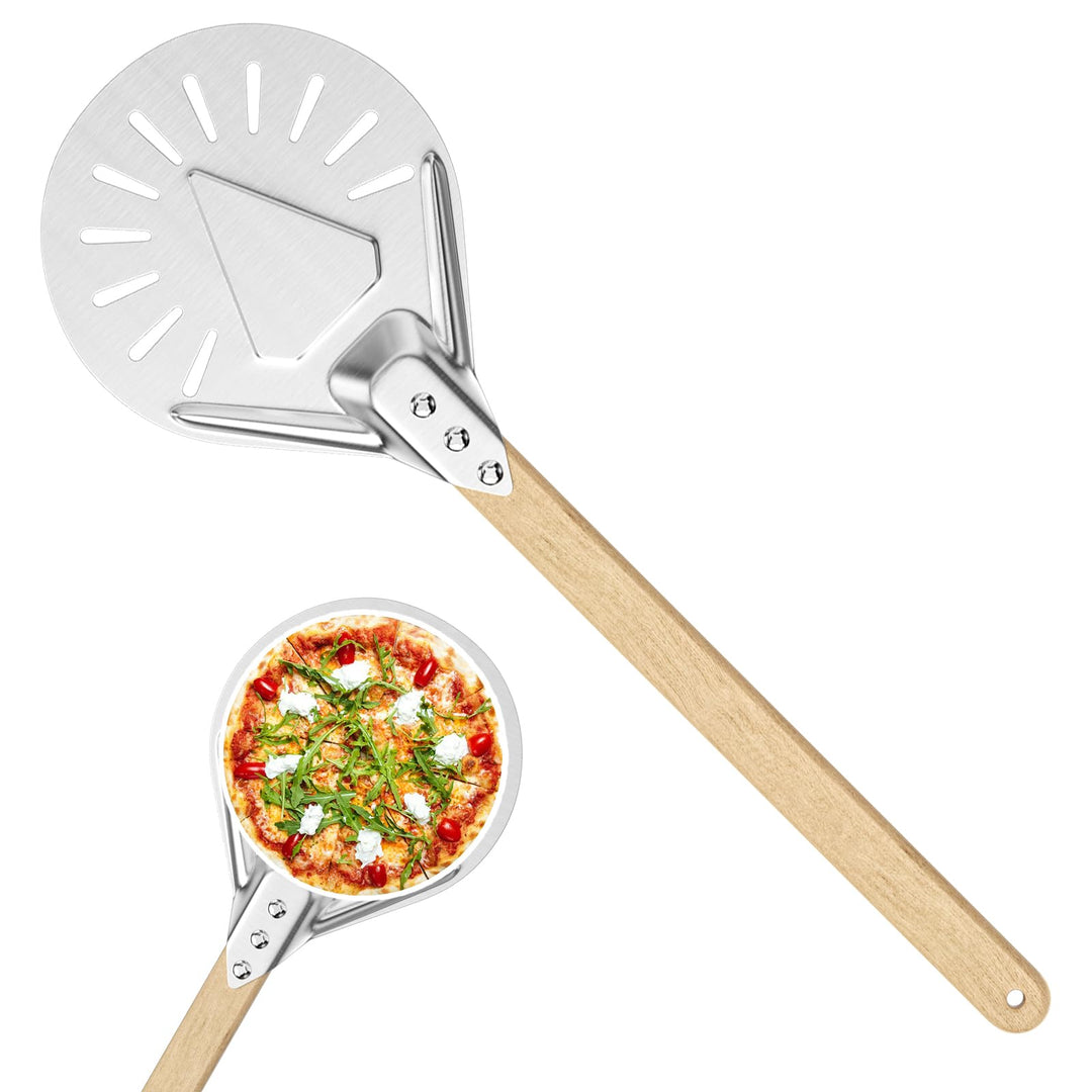 pizzaschieber perforiert, 7 zoll Perforierter Pizzaschieber rund mit Verbrühungshemmend Griff, Pizza