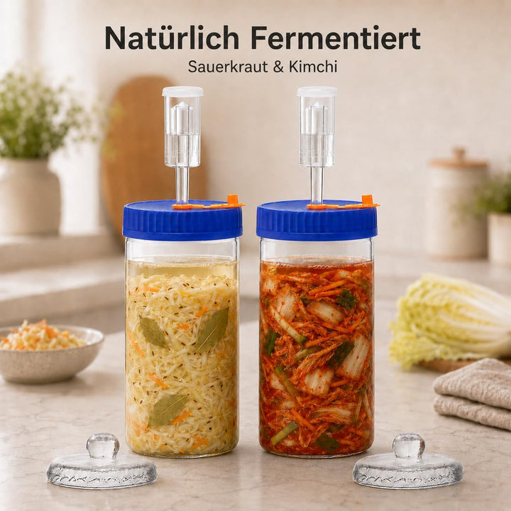 Fermentierglas 1,5L Fermentierset aus Borosilikatglas mit Gewicht für Sauerkraut, Hot Sauce, Met, Ci