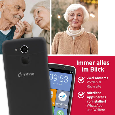 Olympia Neo 16 GB Smartphone für Senioren | Extragrosse Darstellung | Hörgerätekompatibel | Notrufta