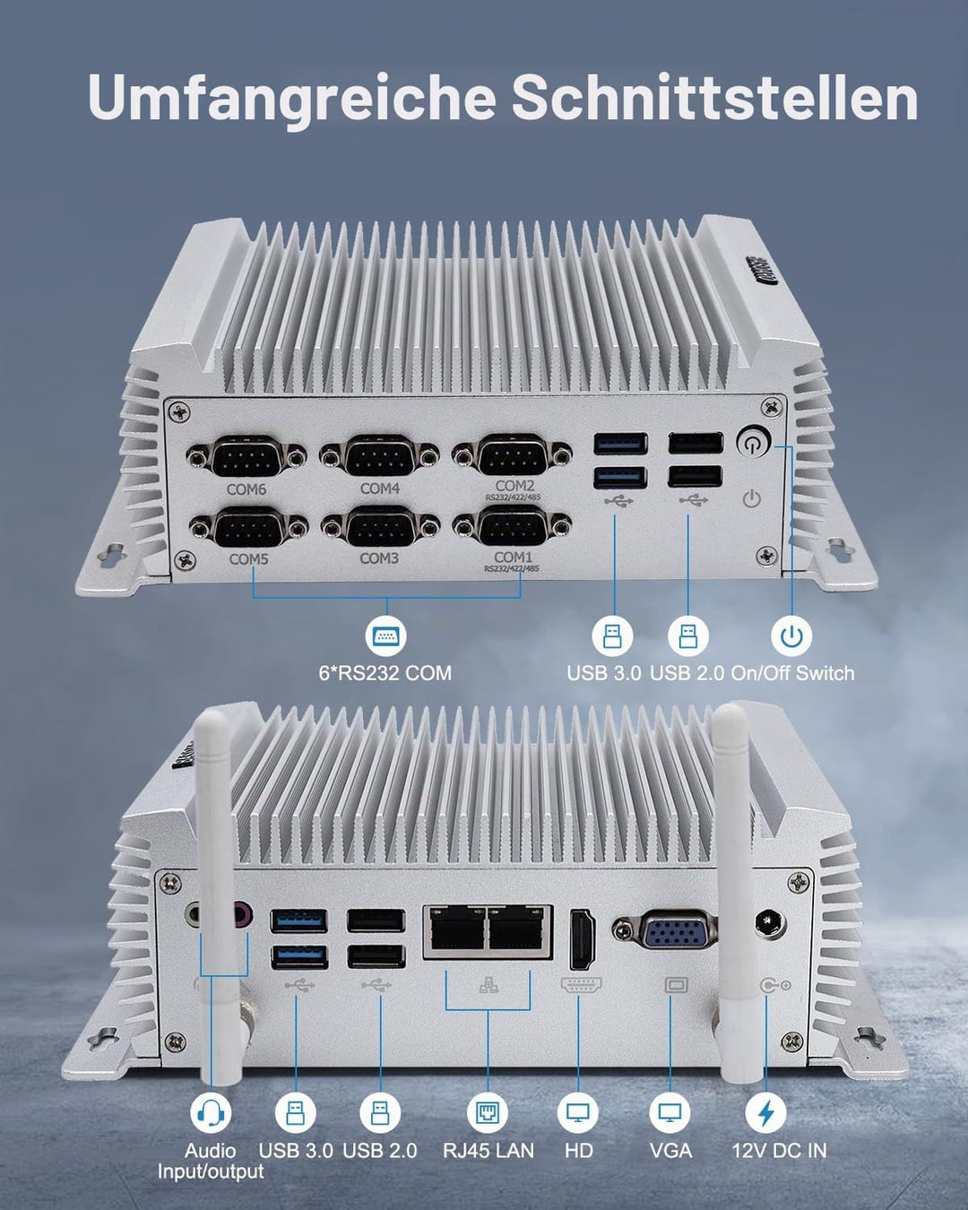 BASOARO Industrie Mini PC Windows 10, lüfterloser Desktop PC, Core i7 4500U, 8GB RAM 256GB SSD, 2 Gi