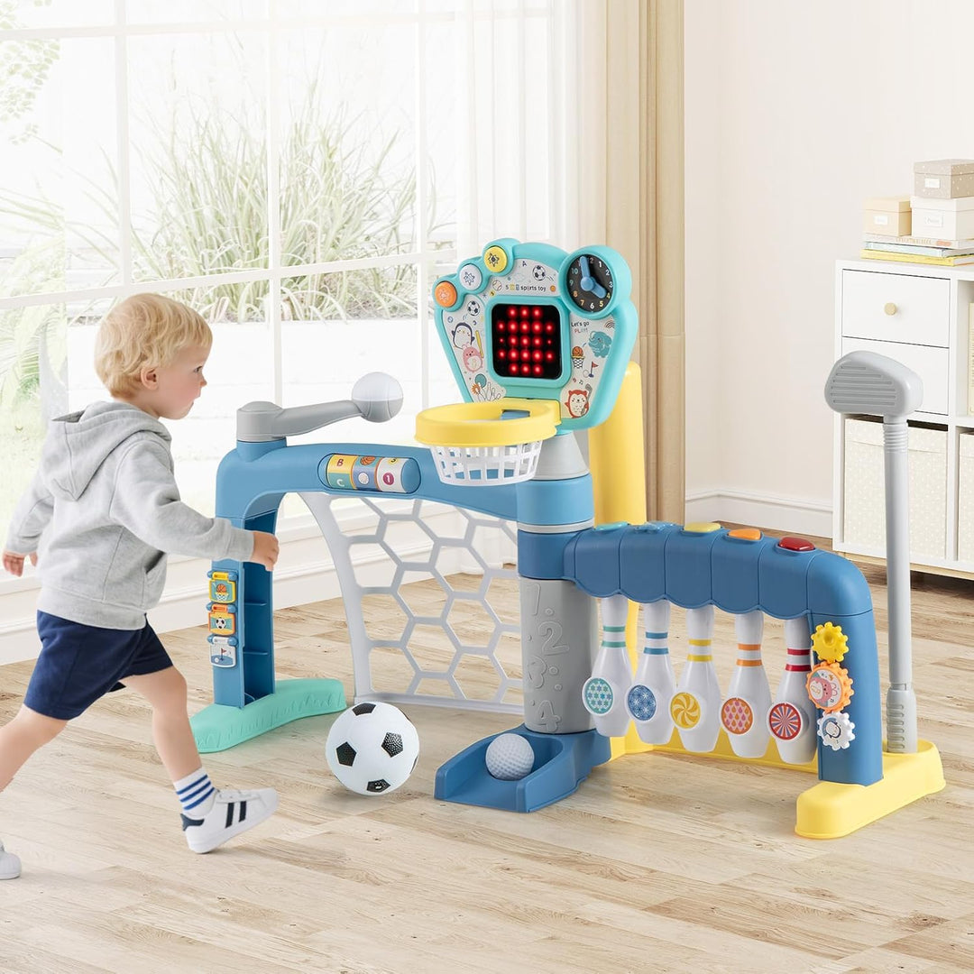 DREAMADE 5-in-1 Multiaktivitätszentrum mit Basketball, Fussball, Bowling, Baseball & Golf, höhenvers