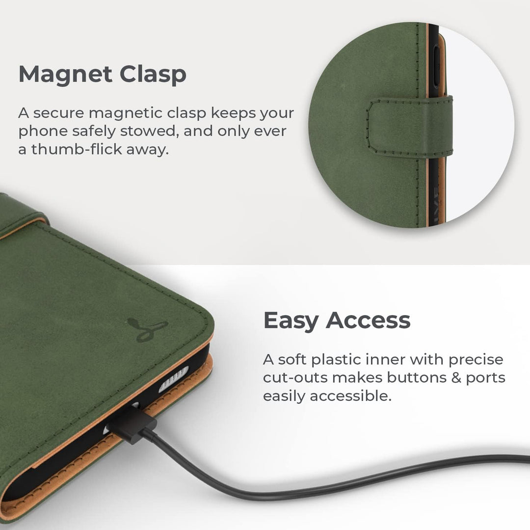 Snakehive Galaxy S21 FE 5G Hülle Leder | Stylische Handyhülle mit Kartenhalter & Standfuss | Handyhü