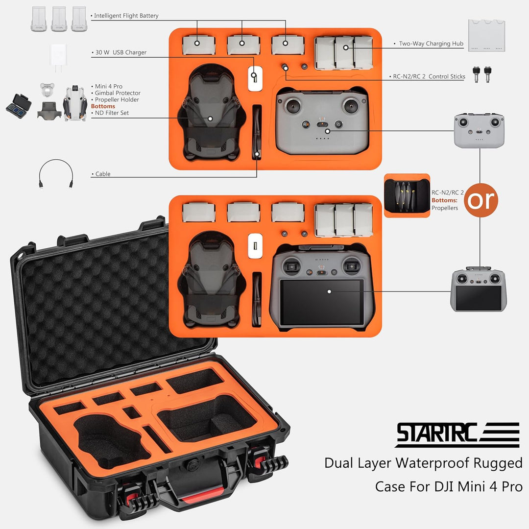 STARTRC Mini 4 Pro Waterproof Hard Case - Sichere Tragetasche für DJI Mini 4 Pro Fly More Combo Droh