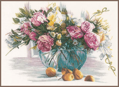 Lanarte Zählmusterpackung Stillleben m. Blumen Leinen Kreuzstichpackung, Baumwolle, Mehrfarbig, 53 x