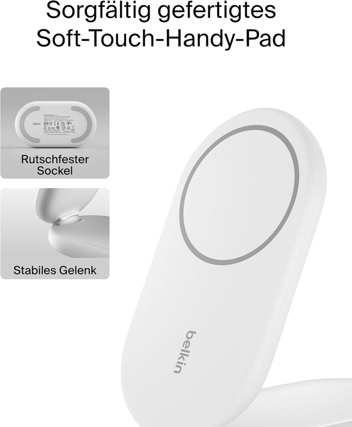 Belkin BoostCharge 2-in-1 magnetisches einklappbares Ladegerät Qi2, MagSafe-kompatibles 15 W, Schnel