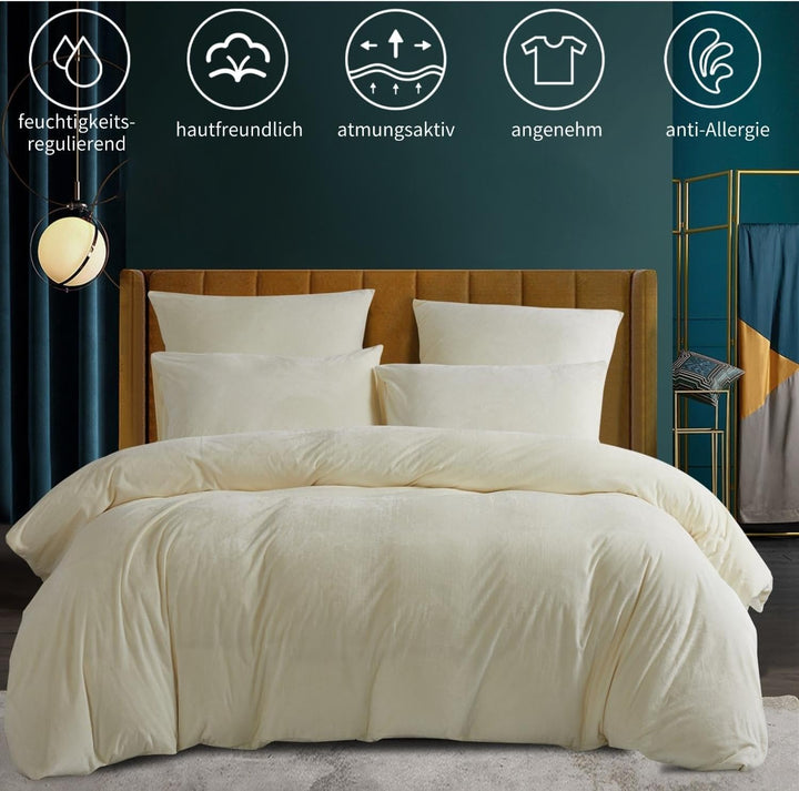 Boqingzhu Biber Bettwäsche 200×200cm Plüsch Beige Weiss Flanell Winter Warm Kuschelig Flauschig Bett