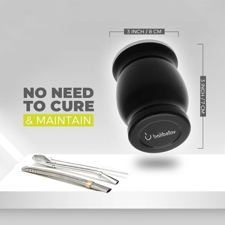 balibetov Yerba Mate Tee Set (Mate Becher) aus Rostfreiem Edelstahl mit Bombilla (Strohhalm) für Mat