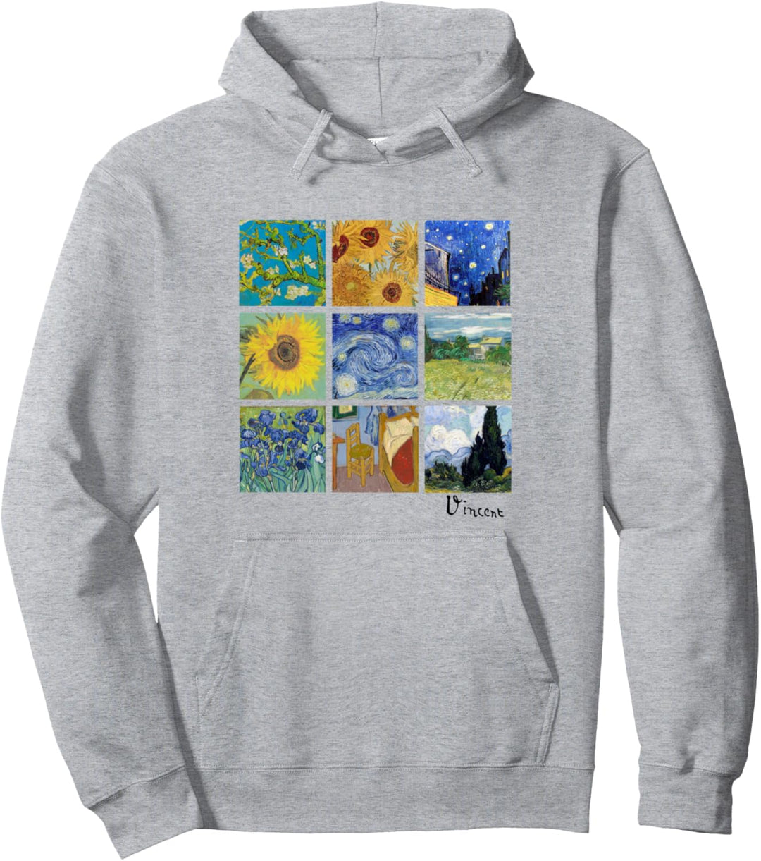 Van Gogh Malerei Collage mit Sonnenblumen und Sternennacht Pullover Hoodie