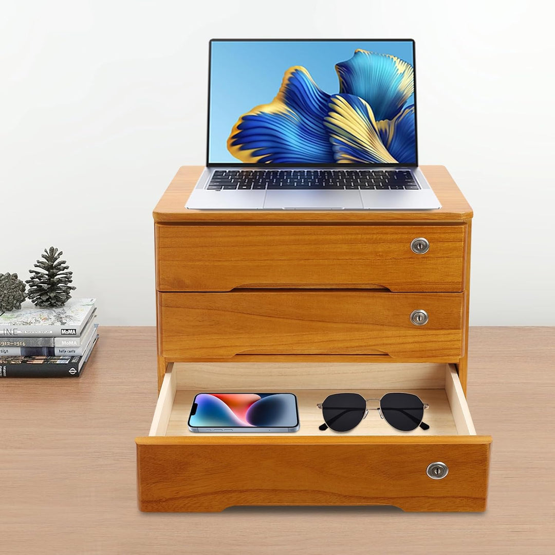 3 Schicht Desktop Storage Box, Desktop Storage Box mit abschliessbarer Schublade, Bürobedarf Schubla