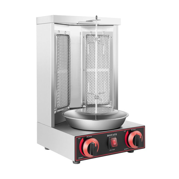 Dönergrill, 3KW Vertikaler Edelstahl Grill 2 Brenner Gas Edelstahl, 360° Rotation Rotissiere Hähnche
