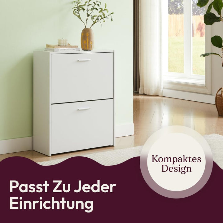 CASABEL Schuhschrank Schmal für 12 Paar Schuhe, Modernes Schuregal Holz mit 2 Klappen, Platzsparende