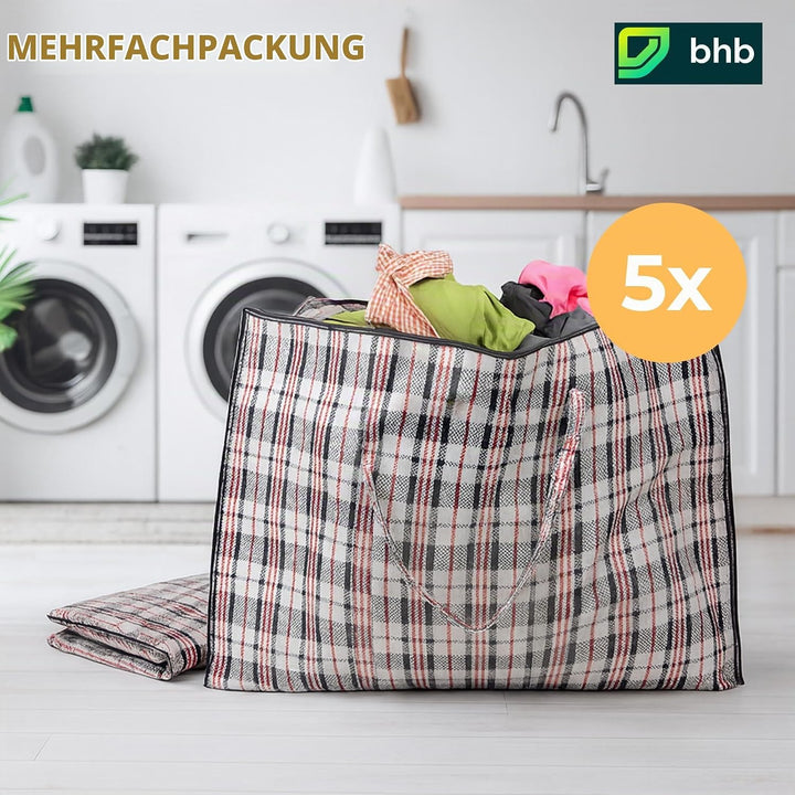 Jumbo Aufbewahrungstasche XXL 140L Kariert mit Reissverschluss – Verstautasche Bigbag PP-Gewebe Falt