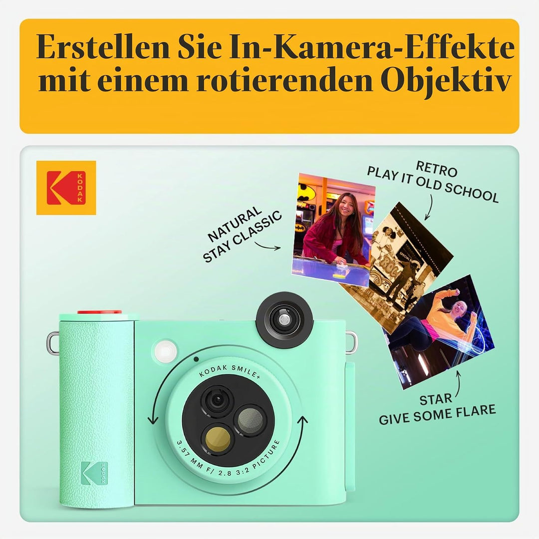 KODAK Smile+ 2 in 1 Digitale Sofortbildkamera &amp; kabelloser Bluetoot Fotodrucker, 10 MP, drehbares Ob