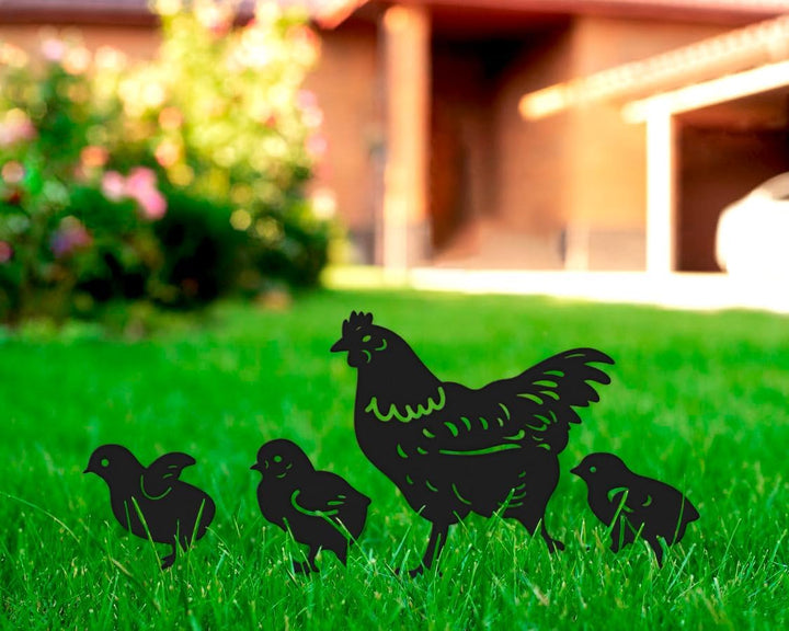 Gartenstecker - Metall Huhn - Rostfiguren für den Garten - Rostige Tiere - Dekorative Tiere für den