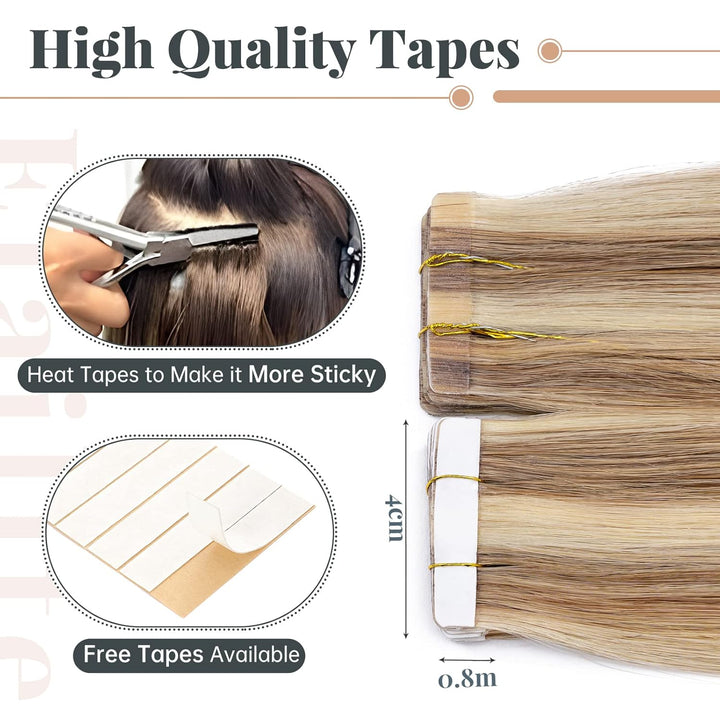 Elailite Echthaar Extensions Tape in 20 Stück #12P613 Goldbraun mix Bleichblond, Real Human Hair 20g