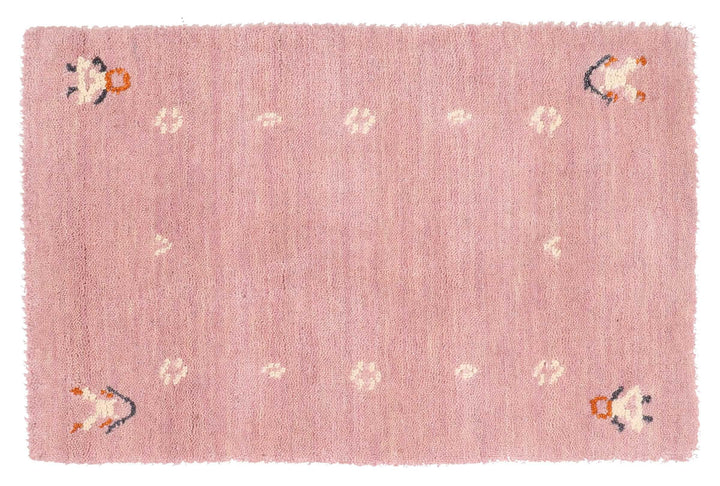 RUG PRINCE Wollteppich Gabbeh Muti 40x60 Handgewebt Rosa Einfarbig Handarbeit Zimmer 40x60 cm Rosa,
