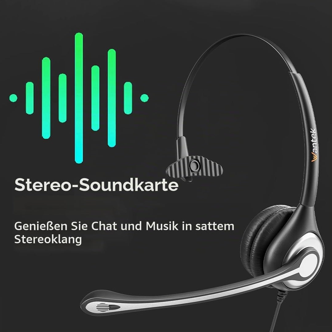 Wantek USB Headset mit mikrofon, USB/3,5-mm PC Kopfhörer mit Lautstärkeregler, Stummschalttaste, Com