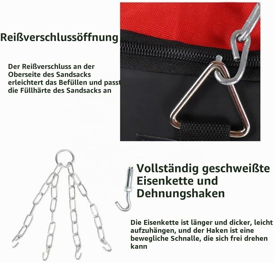 Boxsack Hängend, 15-in-1 Heavy Duty Boxsack, PU-Material Mit dickerer Kette kann 360° gedreht werden