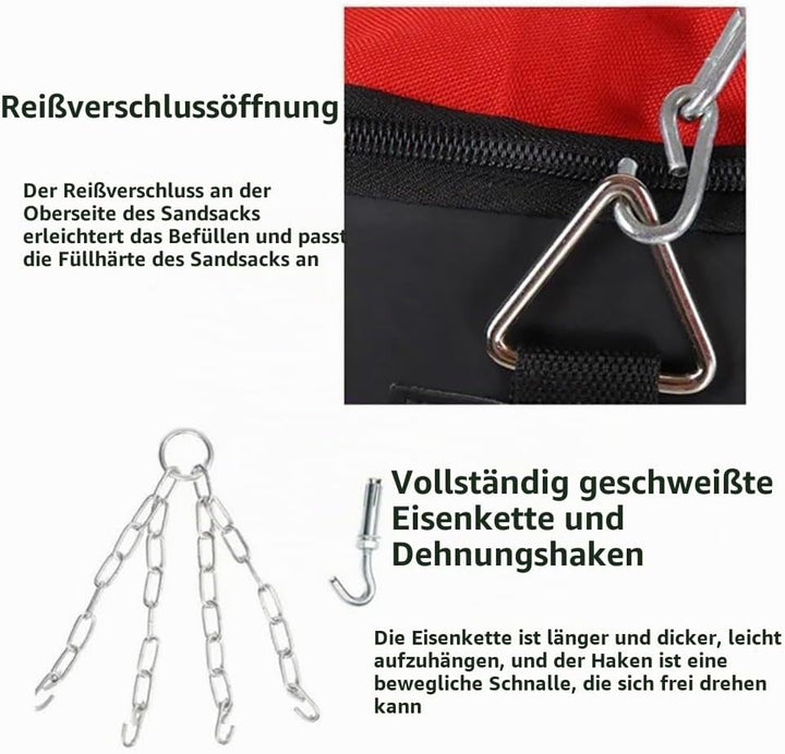 Boxsack Hängend, 15-in-1 Heavy Duty Boxsack, PU-Material Mit dickerer Kette kann 360° gedreht werden