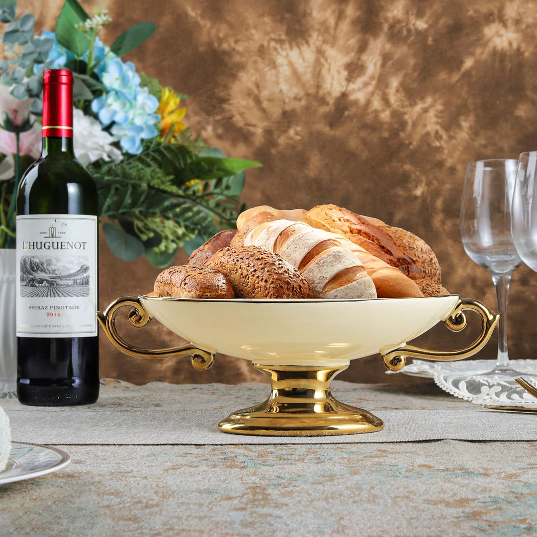 fanquare Weiss Porzellan Schale auf Fuss mit Goldrand, Tafelservice Essservice, Ideal als Desserttel