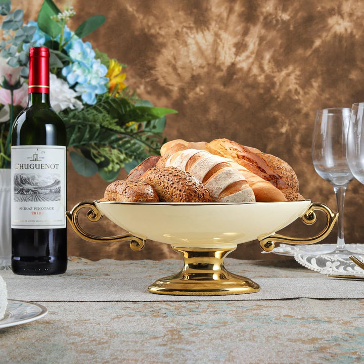 fanquare Weiss Porzellan Schale auf Fuss mit Goldrand, Tafelservice Essservice, Ideal als Desserttel