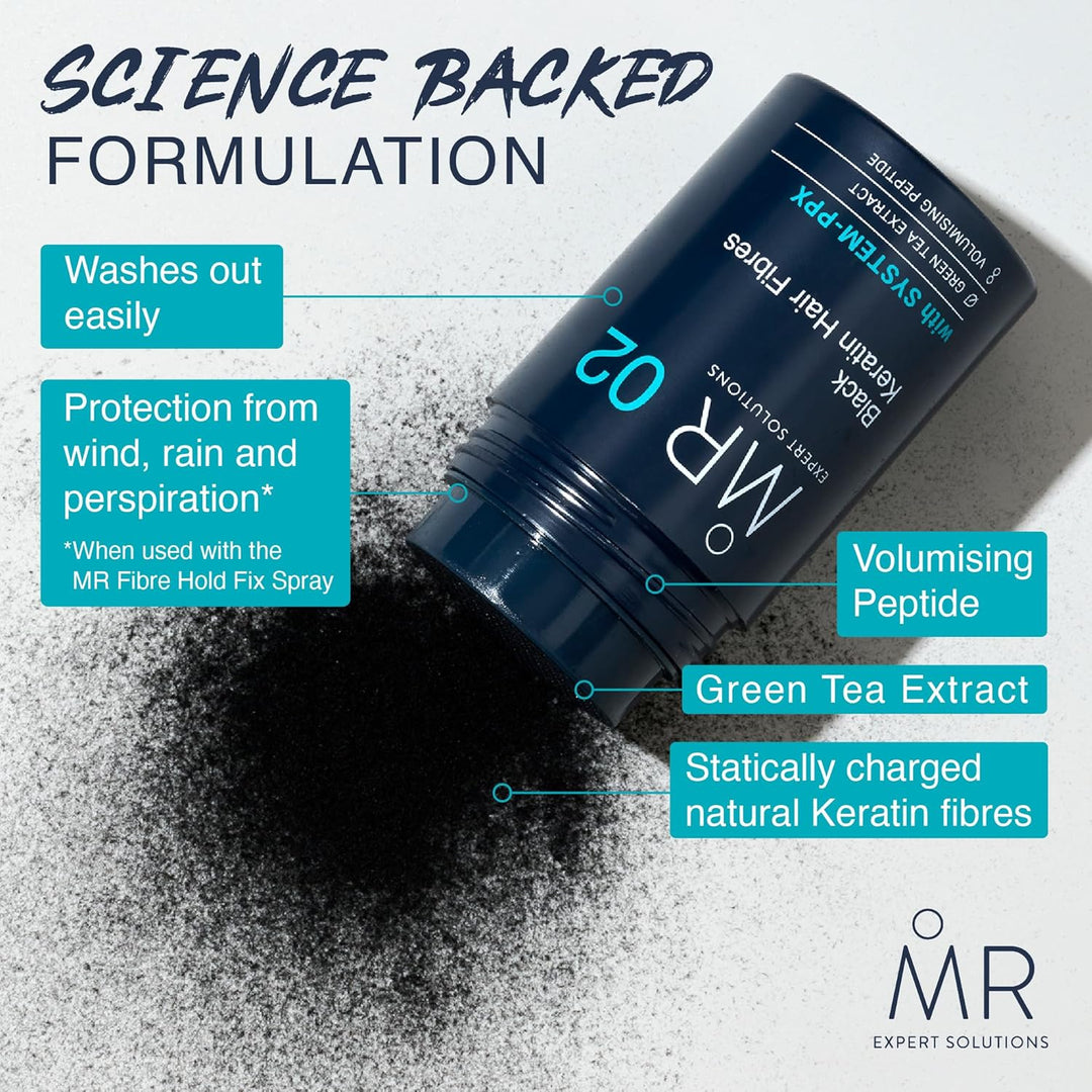 MR Hair Fibers Hellbraun, natürliche Männerhaaraufbaufaser mit Keratin und System PPX + Grüntee-Extr