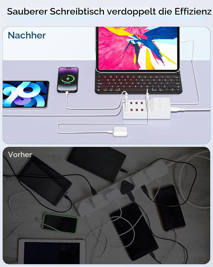 USB Ladegerät Mehrfach, Binamao 50W USB Ladegerät 10-Port Multi USB Netzteil, USB-A Ladestation Mehr