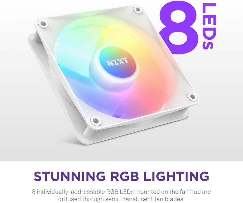 NZXT F120 RGB Core – 120 mm nabenmontierter RGB-Lüfter – 8 einzeln ansteuerbare LEDs – Halbtranspare