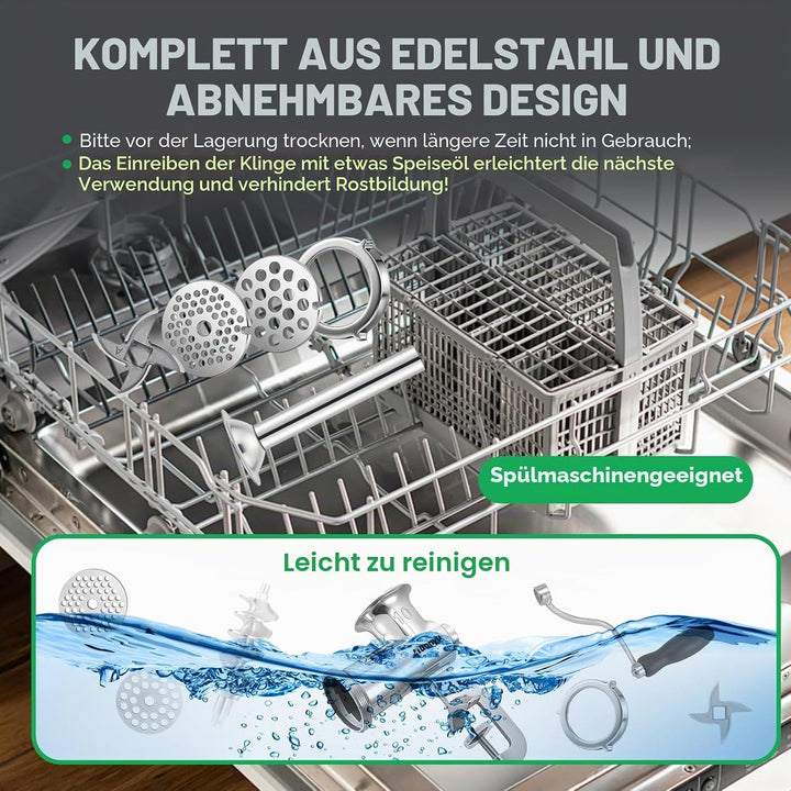 Huanyu Fleischwolf Manuell Edelstahl Fleischwolf Manuell mit Wurstfüller Edelstahl Spülmaschinenfest