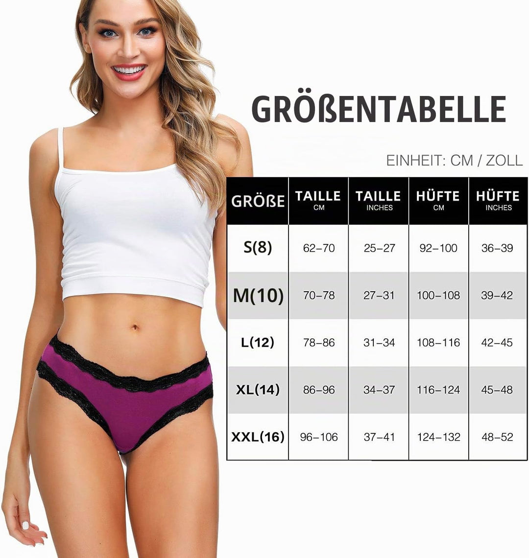 COMSOFT Baumwolle Unterwäsche Damen Höschen Sanft Spitze Hipster Slip Mehrfarbig XXL Mehrfarbige Sli