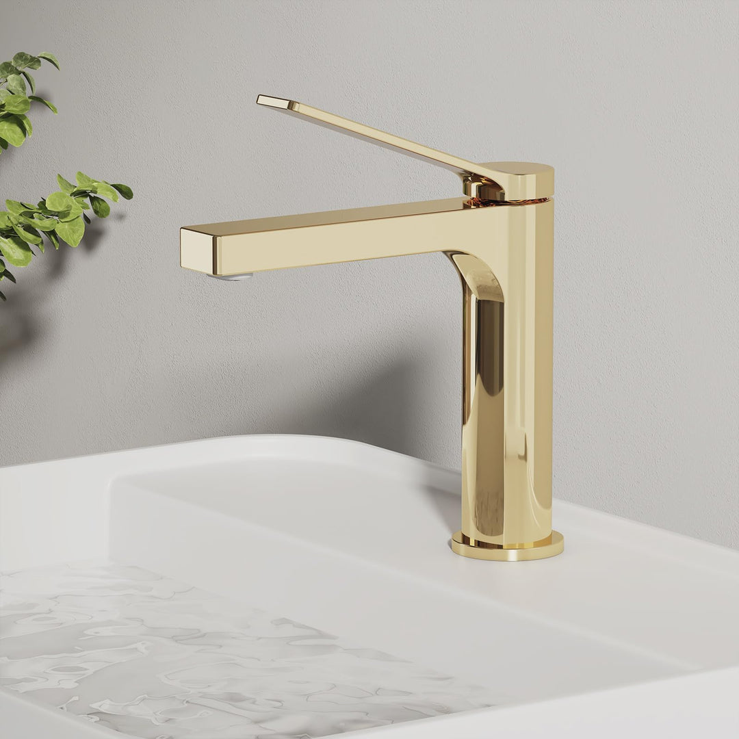 EMKE Wasserhahn Bad Champagnergold, 195 x 173 x 46 mm, Messing, Keramikkartusche, Badarmatur, Mischb