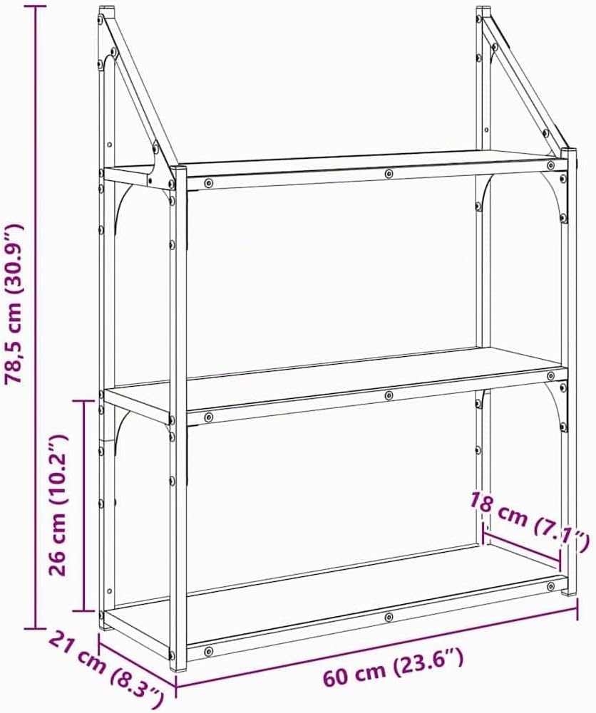 vidaXL Wandregal Wandhalterung Artisan-Eiche 60 x 21 x 78,5 cm, Artisan-eiche 60 x 21 x 78,5 cm