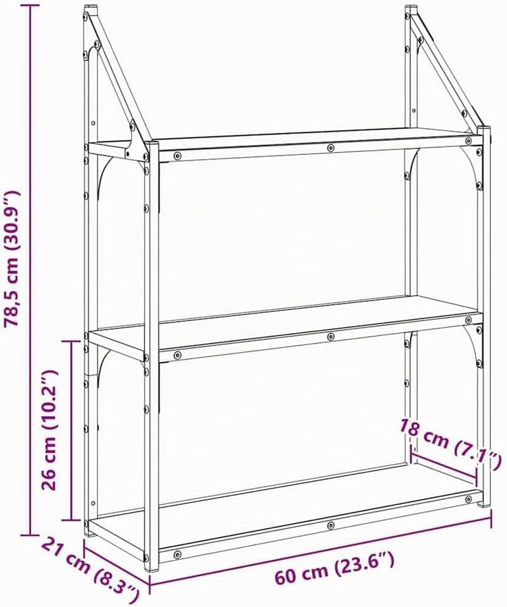 vidaXL Wandregal Wandhalterung Artisan-Eiche 60 x 21 x 78,5 cm, Artisan-eiche 60 x 21 x 78,5 cm