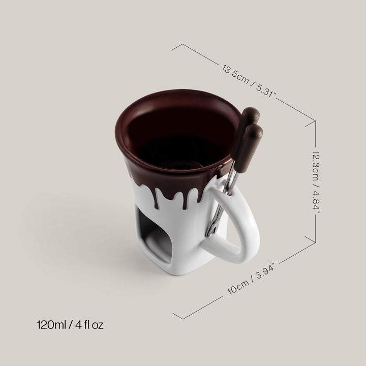 4 tlg. Schokofondueset mini, Kleines Fondue, Schokofondue, Fonduetasse, Tasse, Gabeln, Teelichtfondu