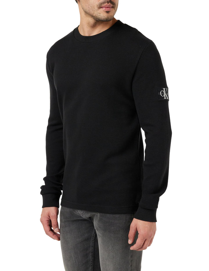Calvin Klein Jeans Herren Langarmshirt Badge Waffle LS Tee Basic L Black (Ck Black), L Black (Ck Bla