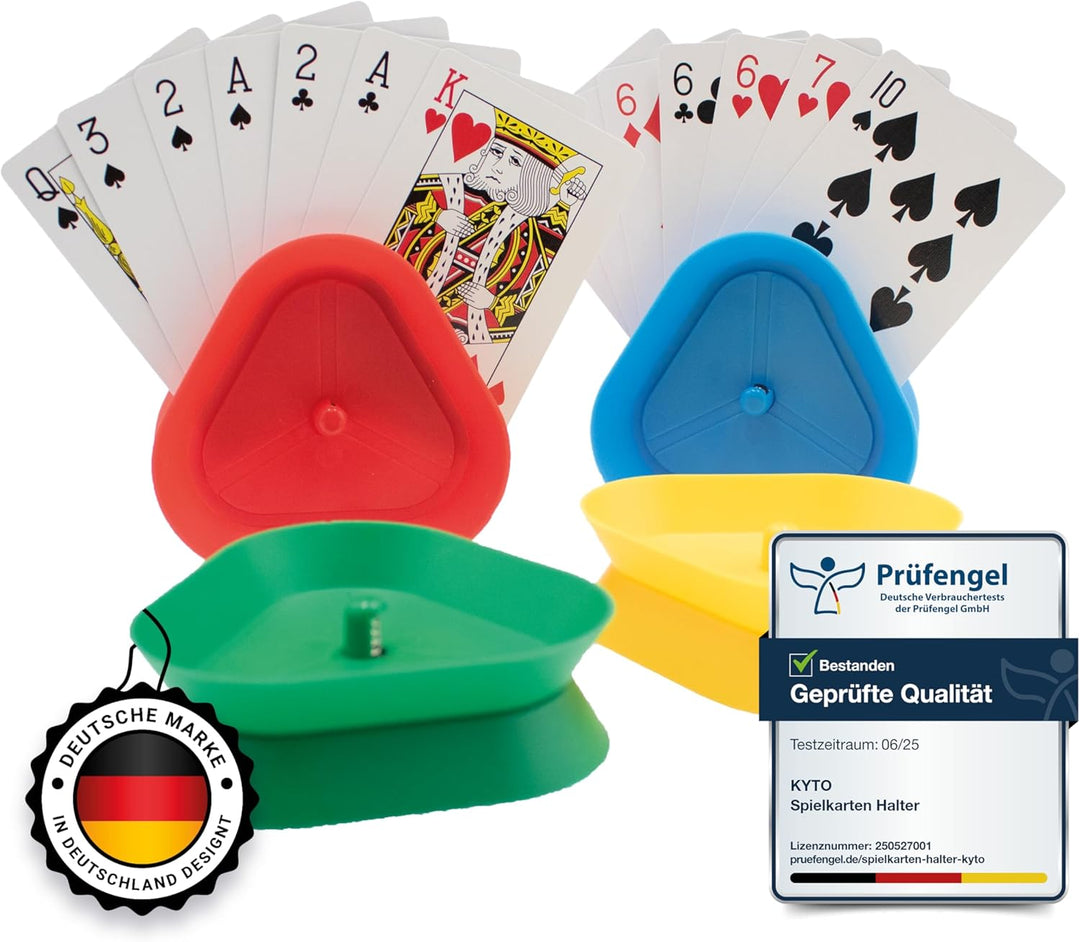 Kyto Manuelle Kartenmischmaschine mit Handkurbel – Spielkarten-Mischer – Rot + 4 Stück Spielkartenha