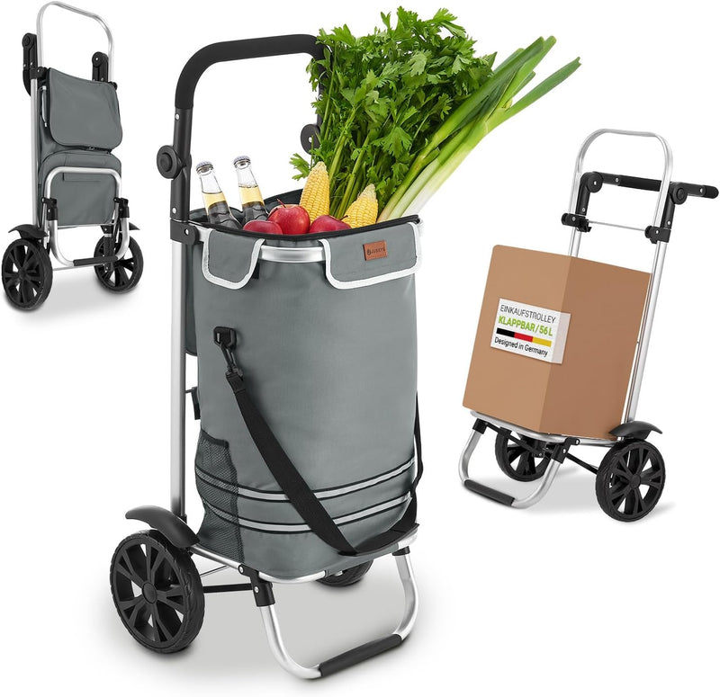 Juskys Einkaufstrolley 3in1 mit 2 Rollen für Shopping - 56 L Tasche abnehmbar - Trolley klappbar & m