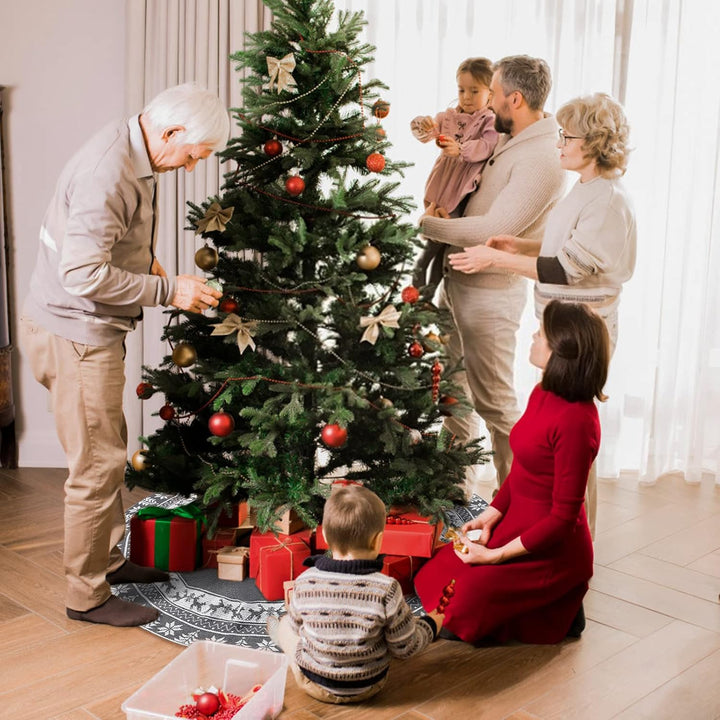 Weldomcor Weihnachtsbaum Rock 90cm Gestrickte Weihnachtsbaumdecke Pad Runde Elch Schneeflocken Gross
