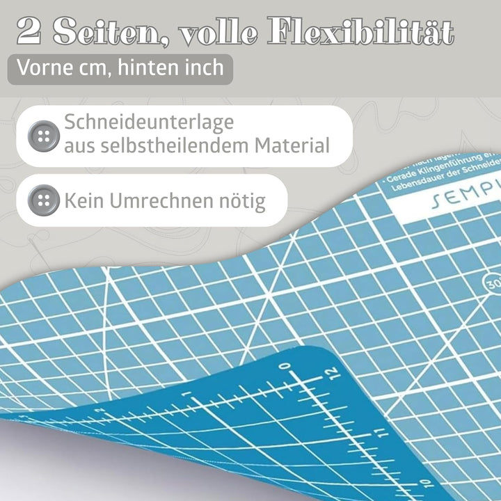SEMPLIX Schneidematte A1 in Grün, Rosa, Grau, Türkis, Lila. Ideal fürs Basteln, Nähen und Patchworke