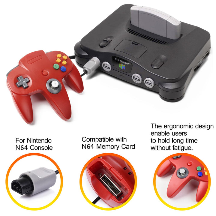 miadore Retro N64 Controller für N64-Konsole,Nicht-PC-USB-Version,(Rot) Red, Red