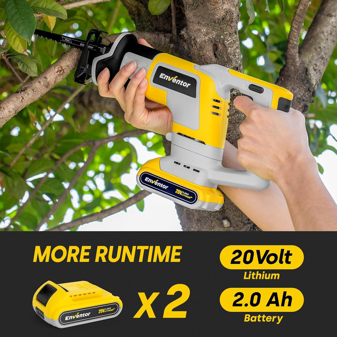 Enventor Akku Säbelsäge 20V, Universalsäge mit 2x2,0mAh Akku, Strichlänge 22mm, Variabler Drehzahl v