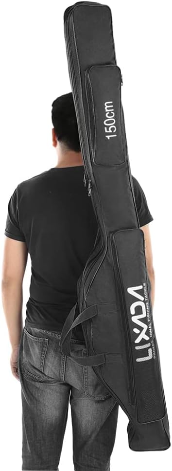 Lixada Angeltasche, tragbar, faltbar, für Outdoor-Angelrute, 100 cm/130 cm/150 cm Schwarz 150cm, Sch
