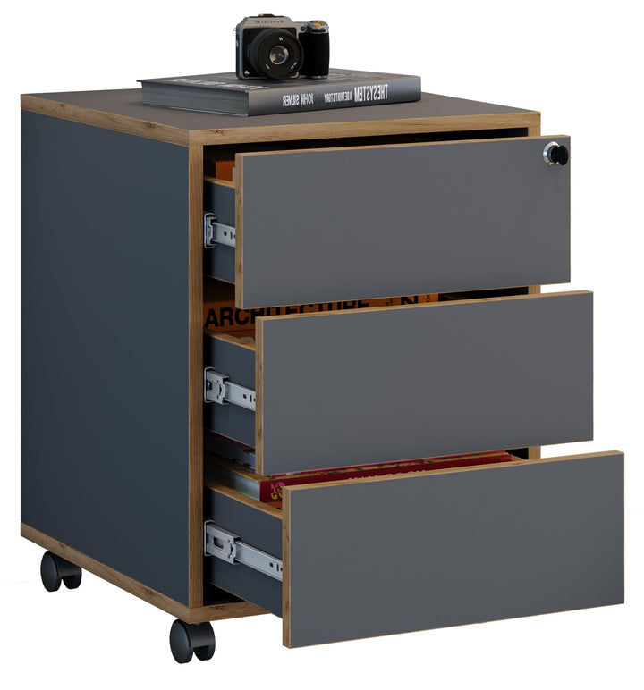 VCM Rollcontainer Beistellcontainer Bürocontainer Rollen rollbar Salia 3 Schublade Tiefe 45 cm Anthr